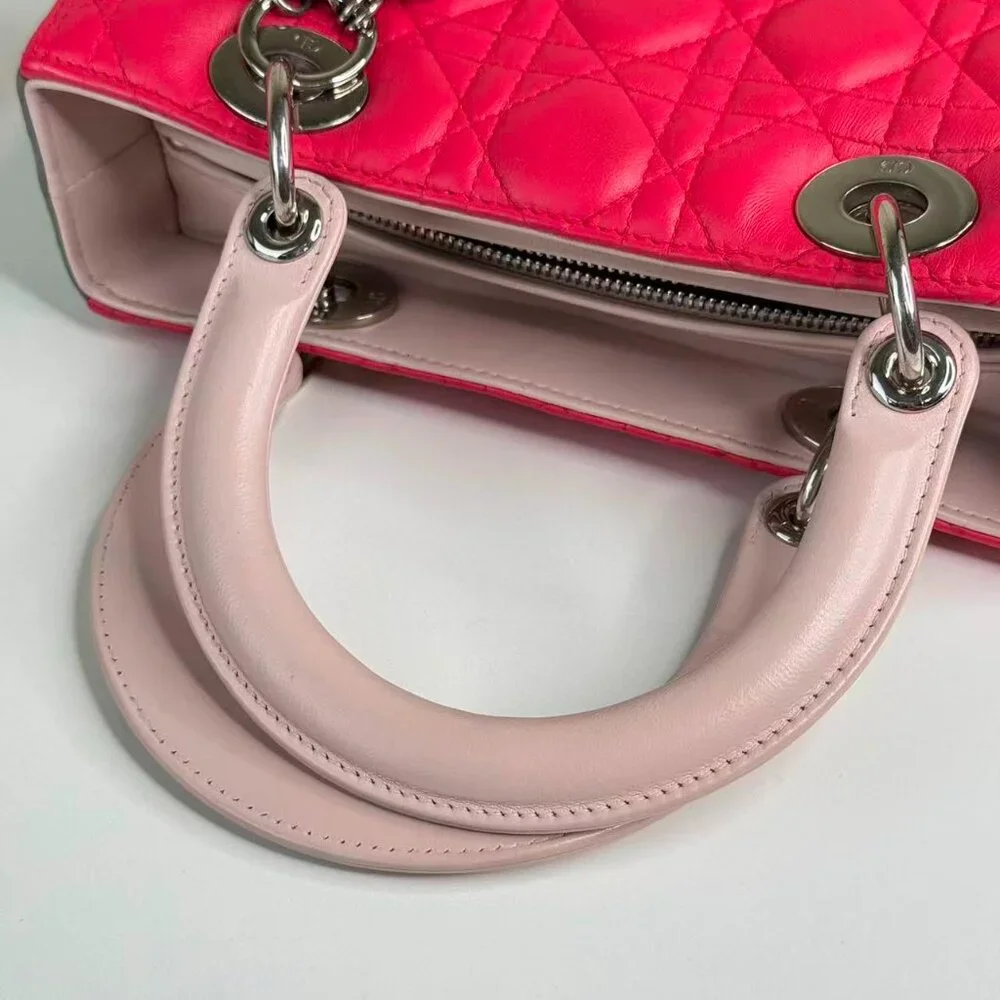 Dior Tri color Medium Lady Dior Shoulder Bag with Pink Quilted Design - Picture 7 of 9